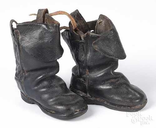Pair of Victorian leather children's boots, 5'' h., 4 3/4'' w.