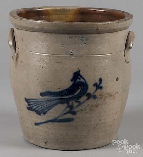 New York four-gallon stoneware crock, 19th c., impressed White & Wood Binghamton N.Y.