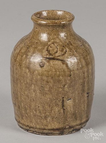 Southern alkaline glaze stoneware crock, 19th c., 6 1/2'' h.
