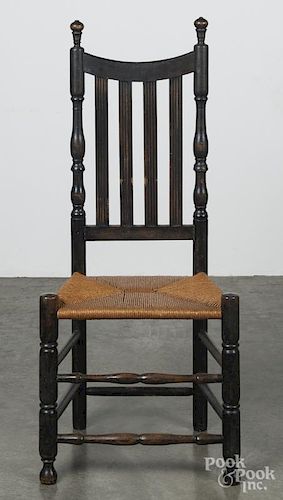 New England banisterback side chair, 18th c., retaining an old black surface.