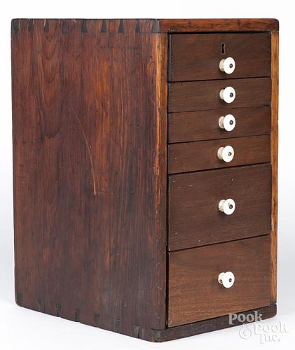 Pine and walnut specimen chest, late 19th c., 19 3/4'' h., 11'' w.