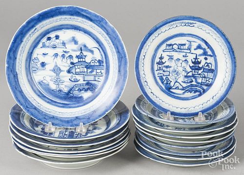 Sixteen Chinese export porcelain Canton plates/shallow bowls, 19th c., 7'' - 8 3/4'' dia.