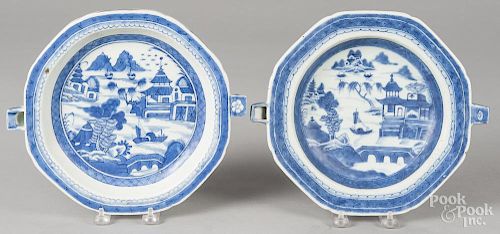 Two Chinese export porcelain Canton warming dishes, 19th c., 9 1/2'' dia.