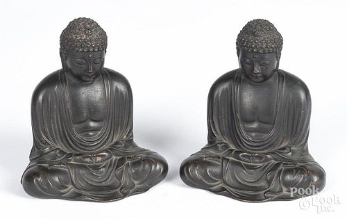 Pair of Japanese bronze Buddha bookends, 5'' h.