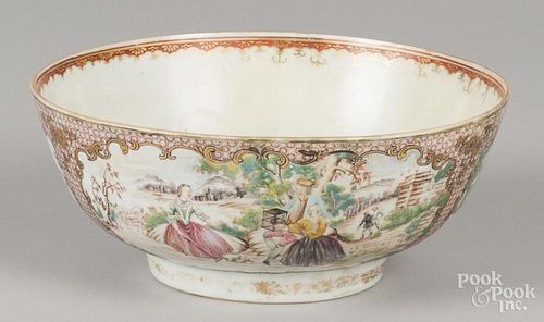 Chinese export porcelain Mandarin palette bowl, early 19th c., 3 3/4'' h., 9'' dia.