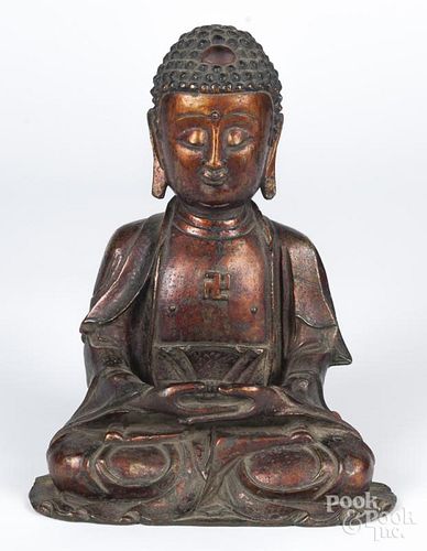 Chinese bronze Buddha, 13'' h.
