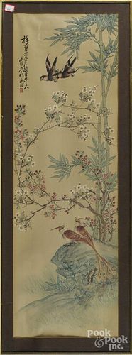 Pair of Oriental printed panels, 37'' x 12''.