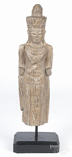 Southeast Asian carved shrine figure, 20th c., 18'' h.