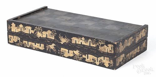 Oriental lacquer gameboard, ca. 1900, 16 1/2'' x 16 1/2''.