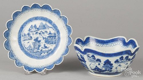 Two Chinese export porcelain Canton scalloped edge bowls, 19th c., 4 3/4'' h., 9 1/4'' dia. and 2'' h.