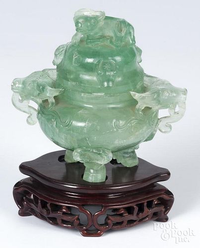 Chinese green quartz censer, 6 1/2'' h.