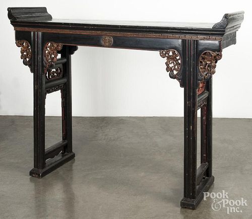 Chinese black lacquer altar table, 48 1/2'' h., 63'' w.
