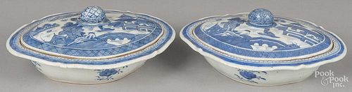 Pair of Chinese export porcelain Canton vegetables, 19th c., 4 1/2'' h., 11 1/4'' w.