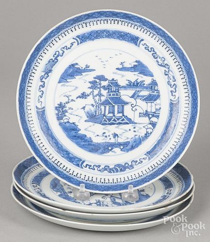 Four Chinese export porcelain Nanking plates, 19th c., 8 1/2'' dia.