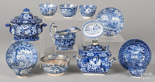Thirteen pieces of blue Staffordshire teawares.