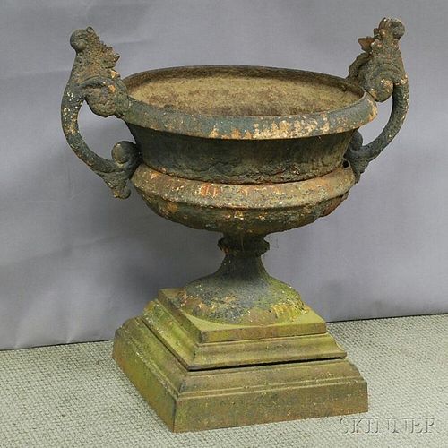 Green-painted Cast Iron Three-part Urn