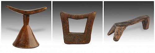 3 Antique Ethiopian Carved Wood Headrests