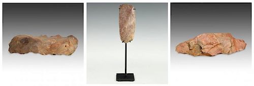 3 Prehistoric Gao Knapped Stone Blades with with stands