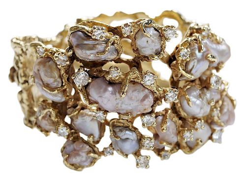 18 Kt. Gold Pearl and Diamond Bracelet