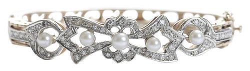 Vintage Pearl and Diamond Bracelet