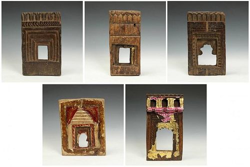 5 Antique Indian Miniature Temple Shrines