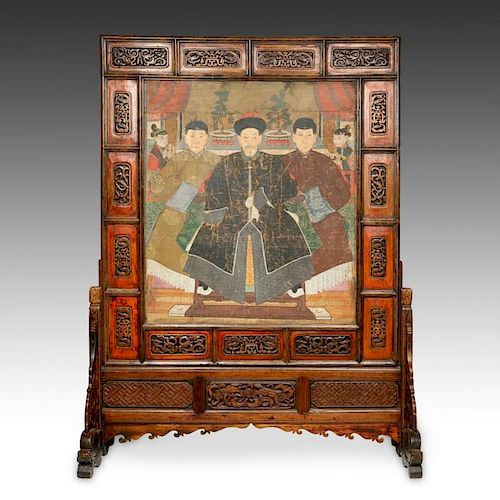 Antique Chinese Ancestral Painting Floor Screen