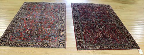 2 Antique & Finely Hand Woven Sarouk Carpets.