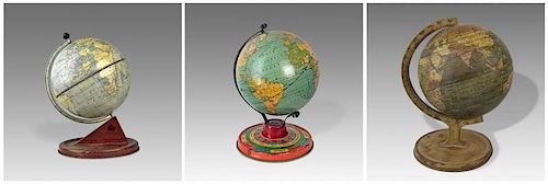 3 Early 20th C Tin Terrestrial Globes