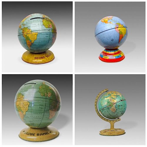 4 Vintage Tin Terrestrial Globes.