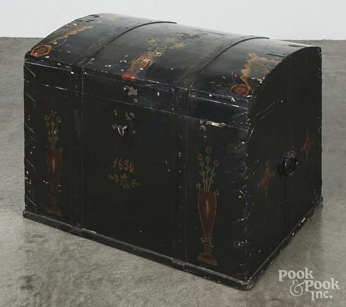Painted dome lid trunk, 19th c., with later decoration, 21 1/4'' h., 28 1/2'' w.