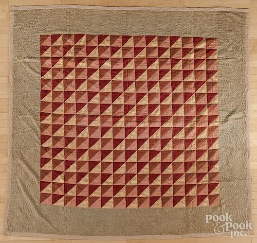 Pieced flying geese variant quilt, ca. 1900, 81'' x 81''.