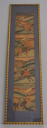 19TH C. CHINESE KESI TAPESTRY WARRIORS W GOLD THREAD