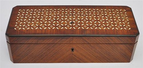 INLAID ROSEWOOD MARQUETRY GLOVE BOX