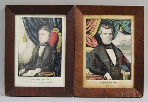 Two Framed Hand-colored Engravings of Franklin Pierce and James K. Polk
