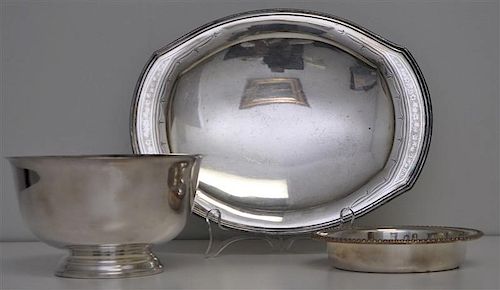 3Pc SILVERPLATE & CRYSTAL LOT PAUL REVERE BOWL - TRAY