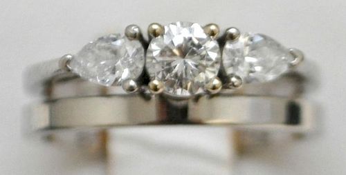3 STONE DIAMOND ENGAGEMENT RING & WEDDING BANDS
