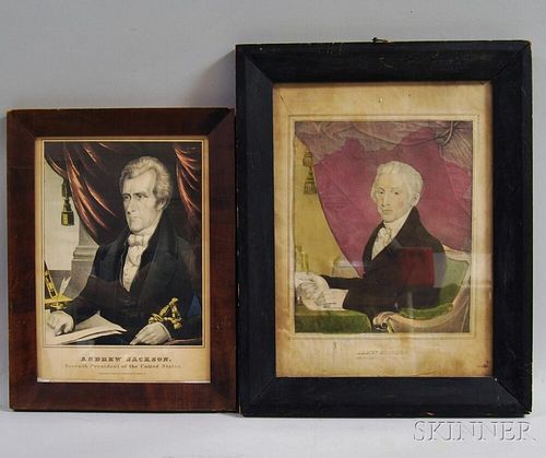Two Framed Hand-colored Lithographs of James Monroe and Andrew Jackson