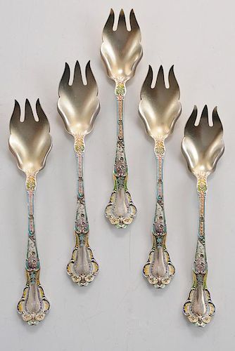 Twelve Gorham Louis XVI Sterling Enamel Ice Cream Forks