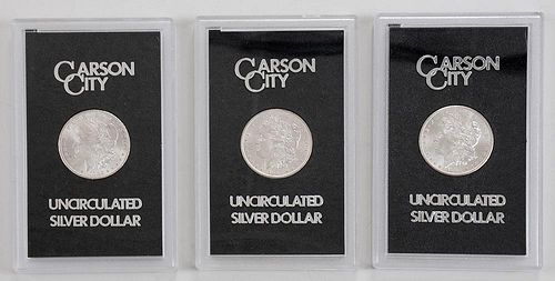 Three U.S. Carson City Morgan Silver Dollars