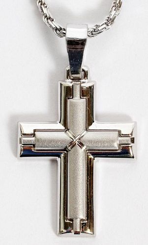 14KT WHITE GOLD CROSS NECKLACE