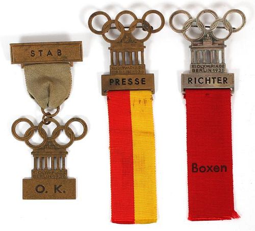 1936 BERLIN OLYMPIC PARTICIPATION BADGES, 1936, 3 PCS.