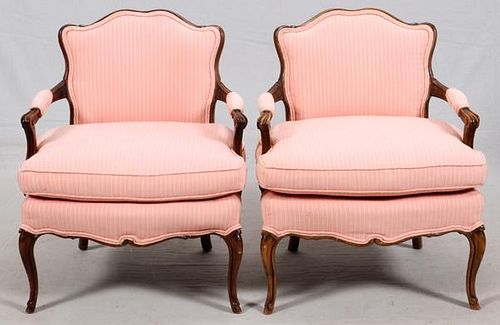 PROVINCIAL STYLE WALNUT FRAME CHAIRS PAIR