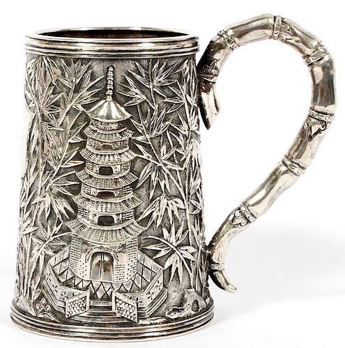 CHINESE EXPORT SILVER MUG BY GEM WO CANTON