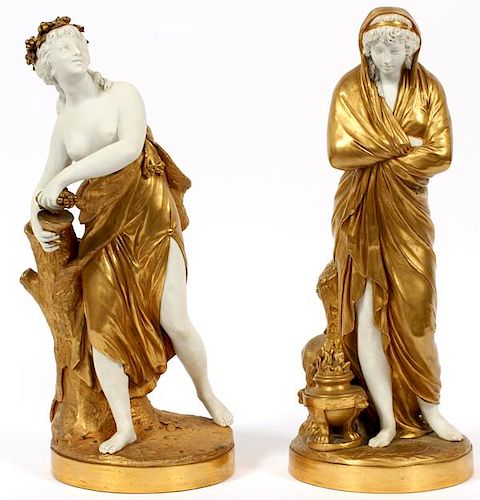 FRENCH GILT BRONZE & BISQUE FIGURES C. 1900 TWO