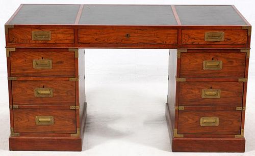 ENGLISH BRASS-MOUNTED CAMPAIGN STYLE DESK