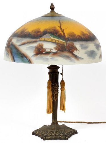 AMERICAN REVERSE-PAINTED GLASS TABLE LAMP