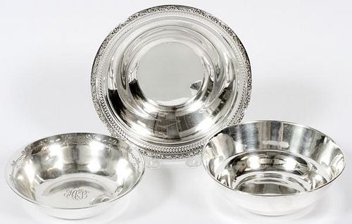 AMERICAN STERLING BOWLS EARLY 20TH C. THREE