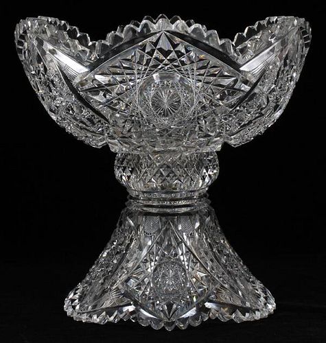 LIBBEY CUT GLASS PUNCH BOWL ON STAND C. 1900