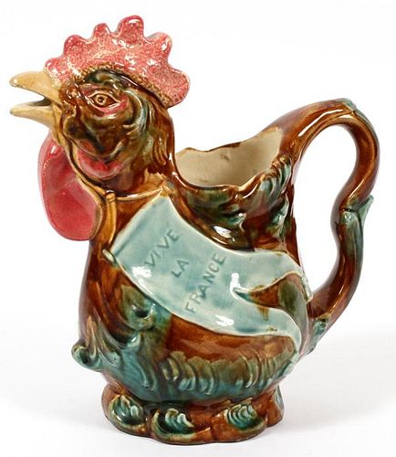 FRENCH MAJOLICA ROOSTER-FORM PITCHER LATE 19TH C.