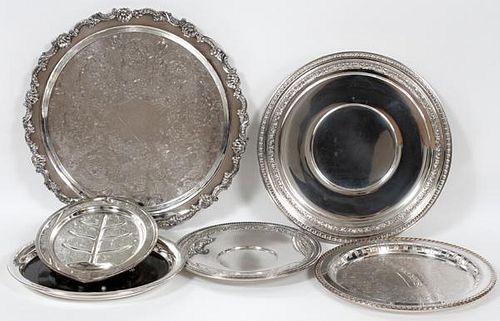 SILVERPLATE SERVING TRAYS, SIX
